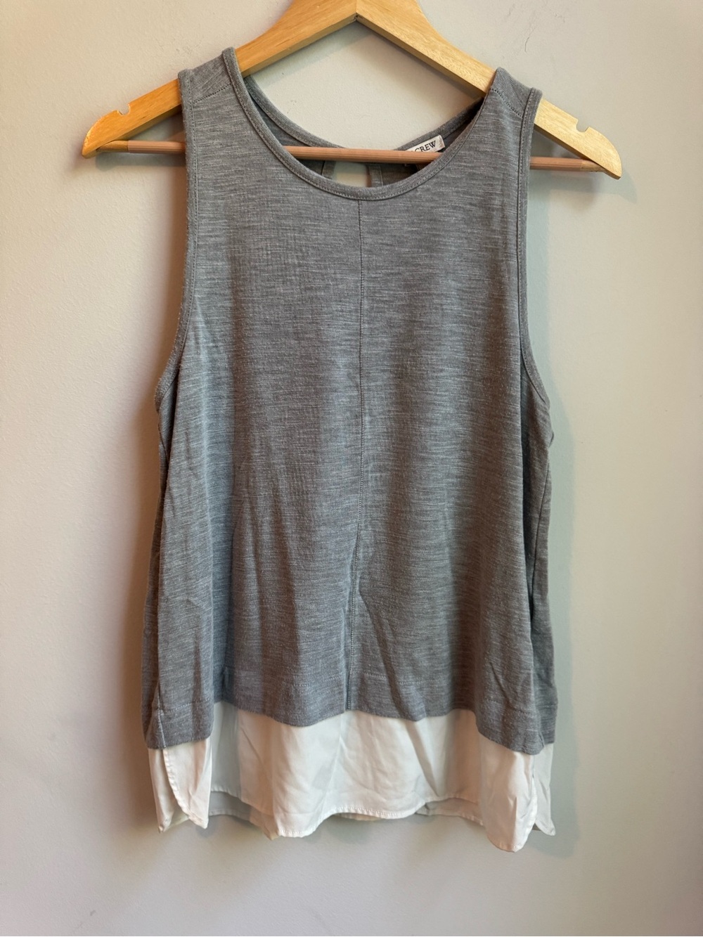 J. Crew Gray Tank with White Layered Hem Boho Minimal Sleek Casual